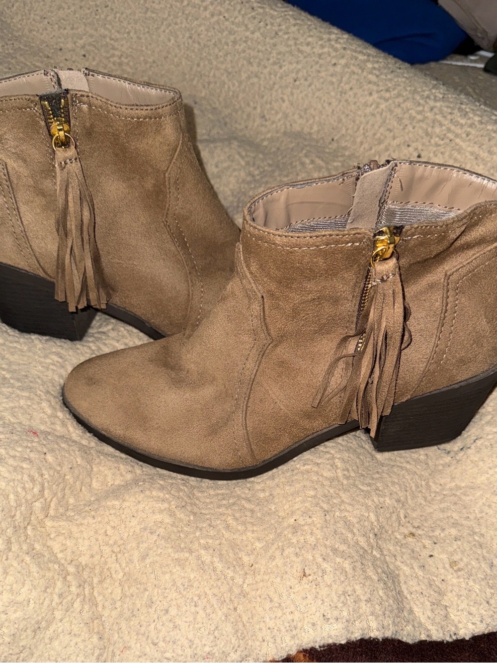 Soda Tan Suede Tassel Ankle Booties